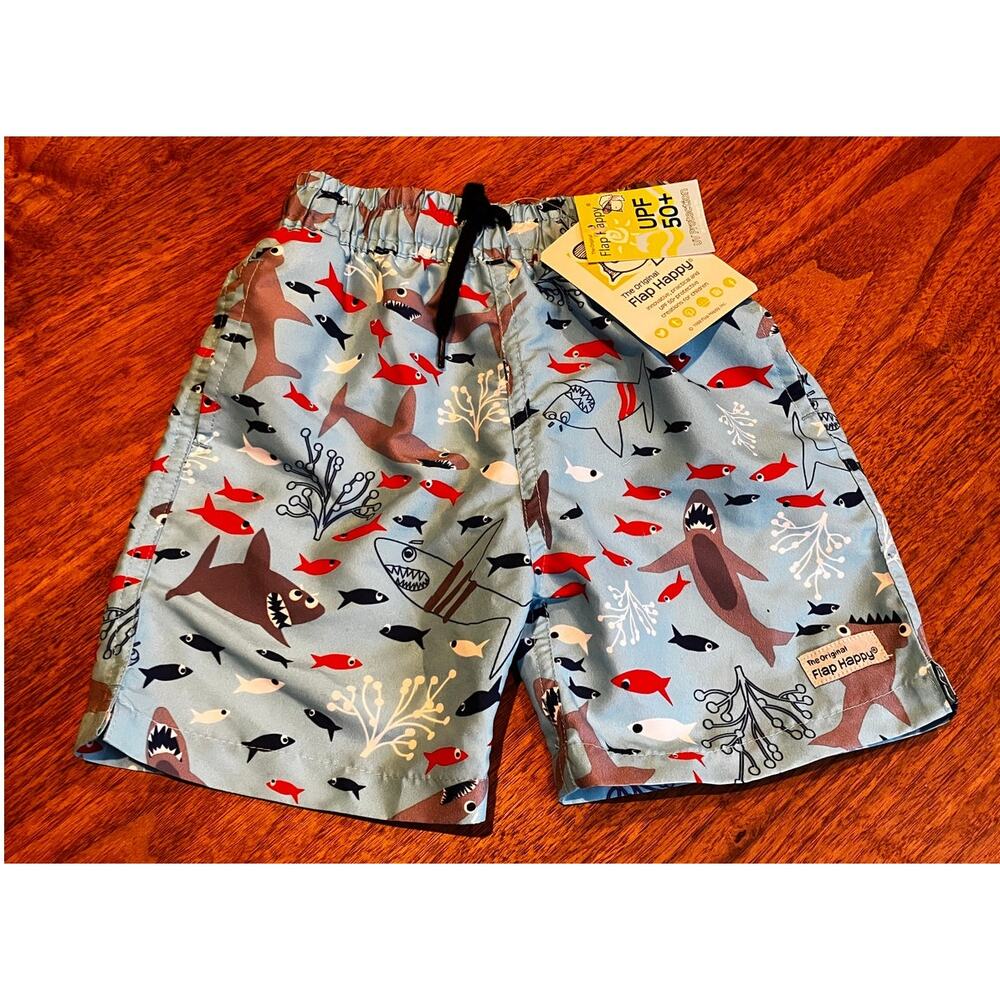 Flap Happy Baby Boys Swim Trunks Shark Print UPF 50+ Size 24M NWT 1987‎ 80s VTG